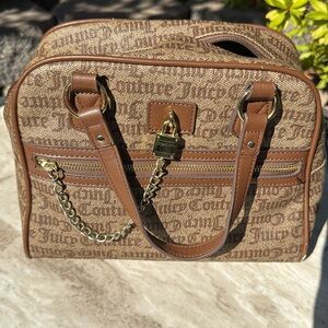Vtg Juicy Couture Women's Brown Lock N Chain Satchel Bag Y2K 2 Handle